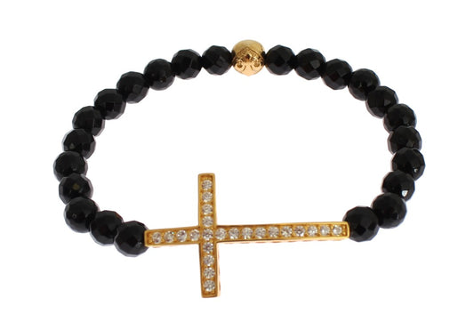 Gold Plated Sterling Bracelet with CZ Diamond Cross - SEHABRANDS