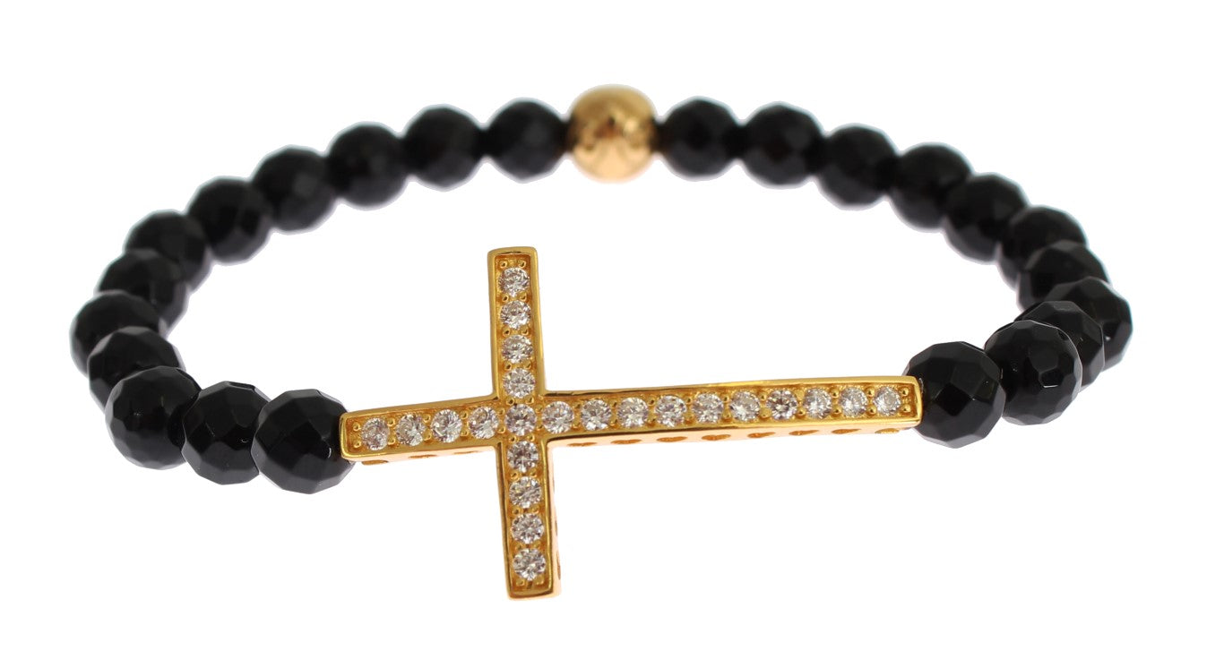 Gold Plated Sterling Bracelet with CZ Diamond Cross - SEHABRANDS