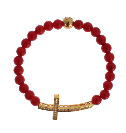 Elegant Gold and Red Coral Beaded Bracelet - SEHABRANDS