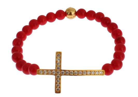 Elegant Gold and Red Coral Beaded Bracelet - SEHABRANDS