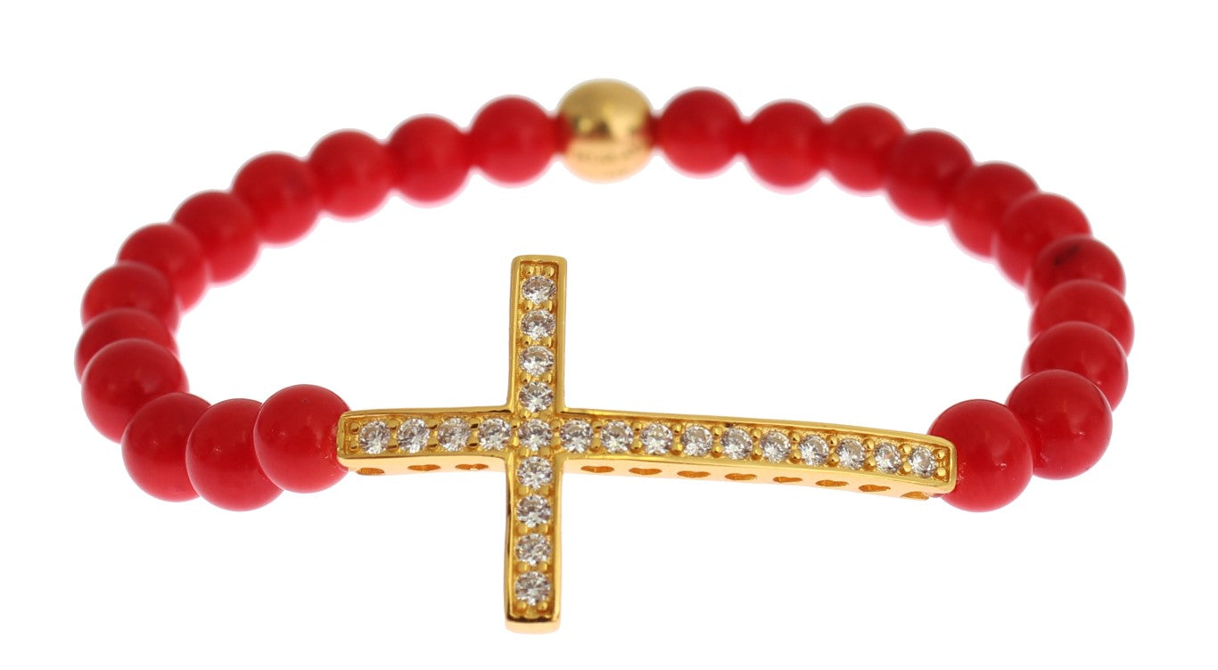 Elegant Gold and Red Coral Beaded Bracelet - SEHABRANDS