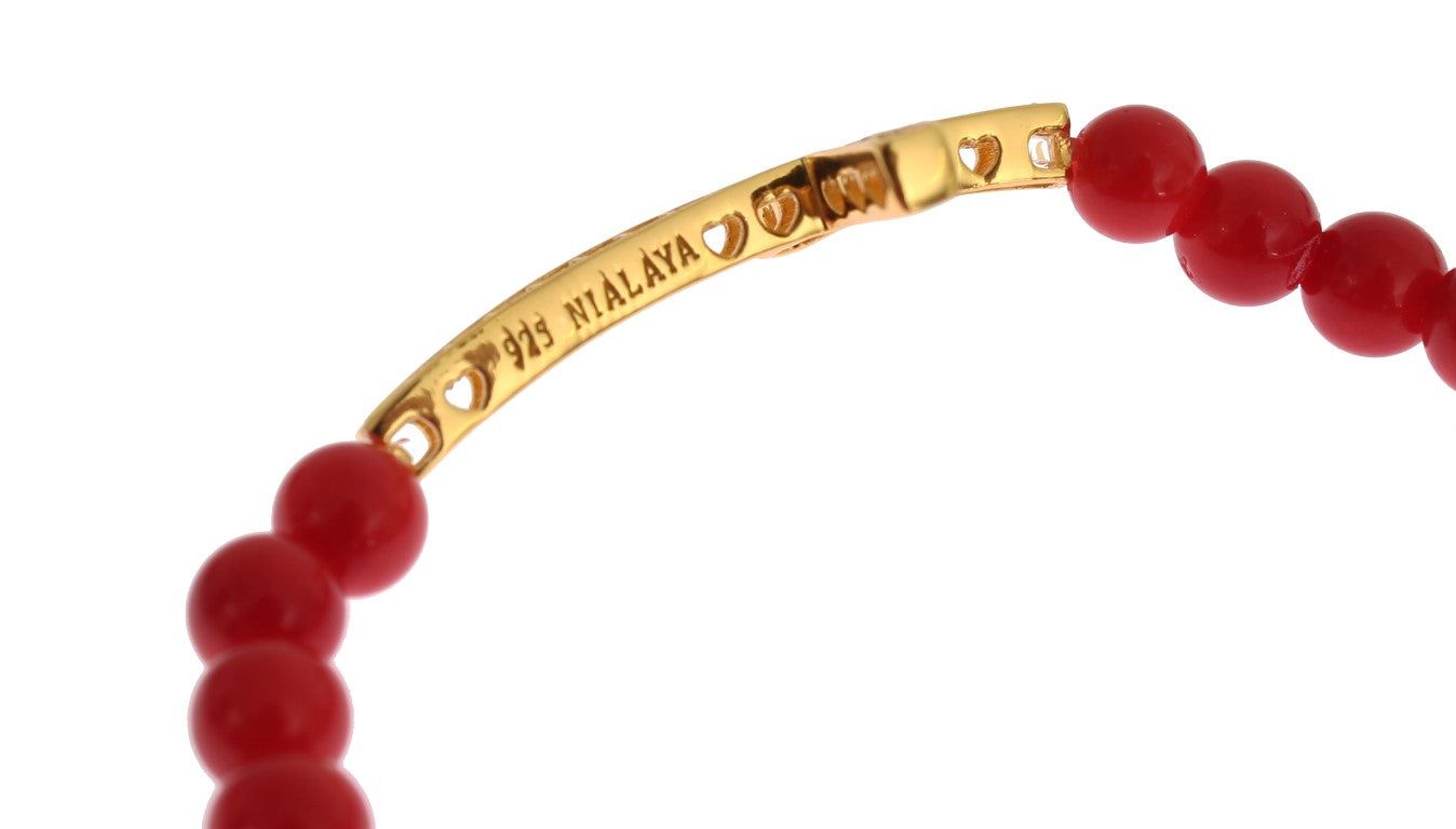 Elegant Gold and Red Coral Beaded Bracelet - SEHABRANDS