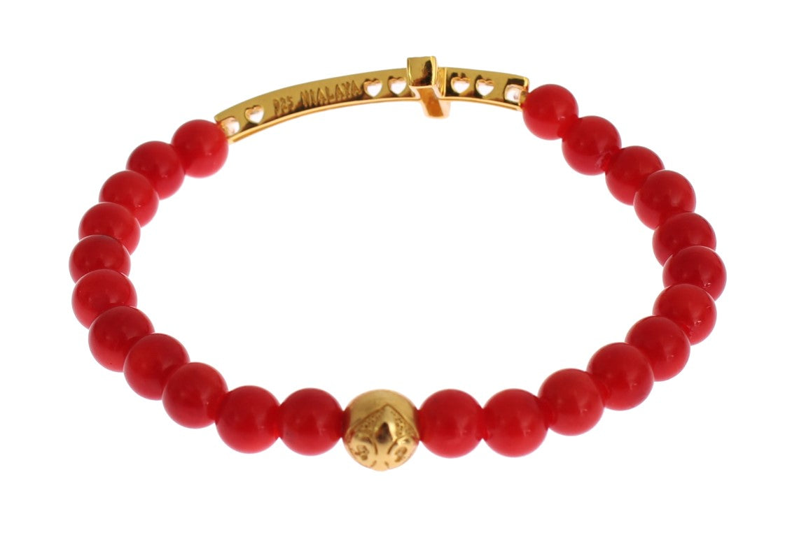 Elegant Gold and Red Coral Beaded Bracelet - SEHABRANDS