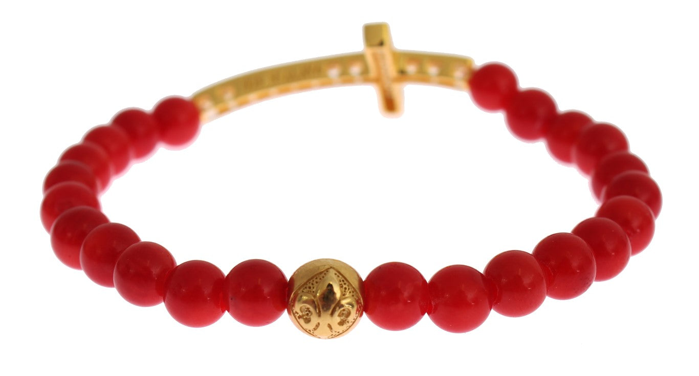 Elegant Gold and Red Coral Beaded Bracelet - SEHABRANDS