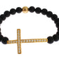 Chic Matte Onyx Bead & CZ Diamond Cross Bracelet - SEHABRANDS