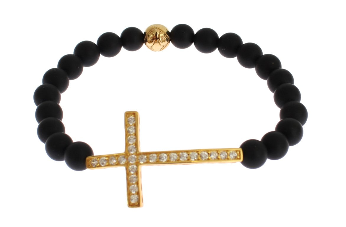 Chic Matte Onyx Bead & CZ Diamond Cross Bracelet - SEHABRANDS