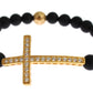 Chic Matte Onyx Bead & CZ Diamond Cross Bracelet - SEHABRANDS