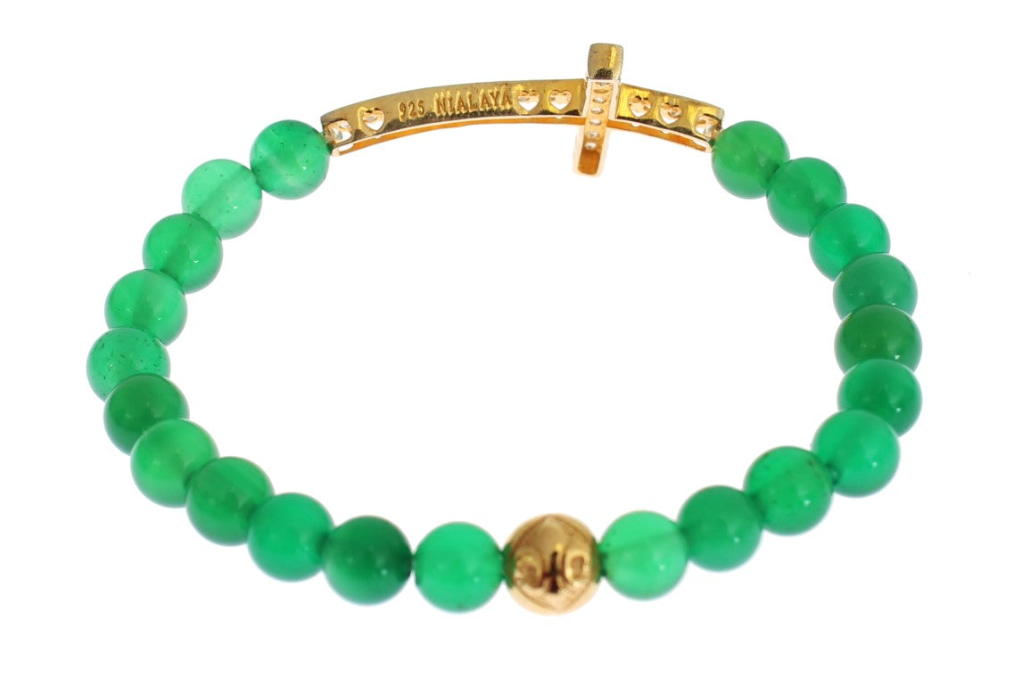 Elegant Green Jade Bead & Gold Plated Bracelet - SEHABRANDS