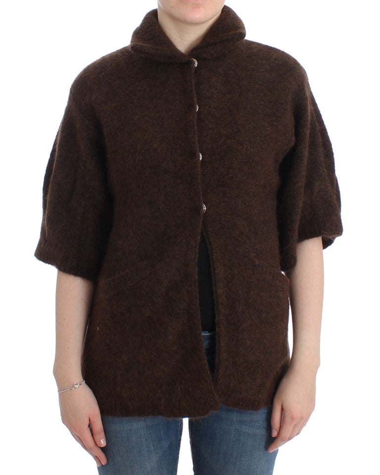 Elegant Short Sleeved Brown Cardigan - SEHABRANDS