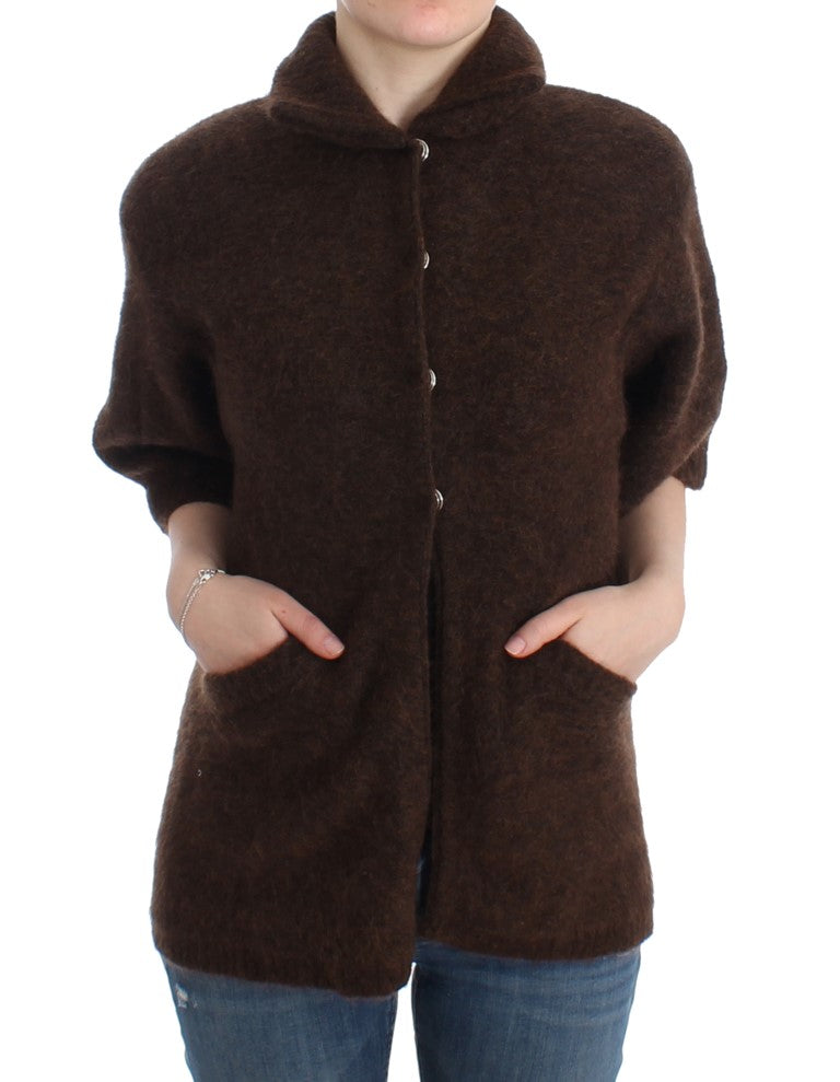 Elegant Short Sleeved Brown Cardigan - SEHABRANDS