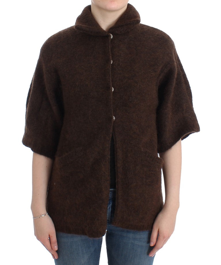 Elegant Short Sleeved Brown Cardigan - SEHABRANDS