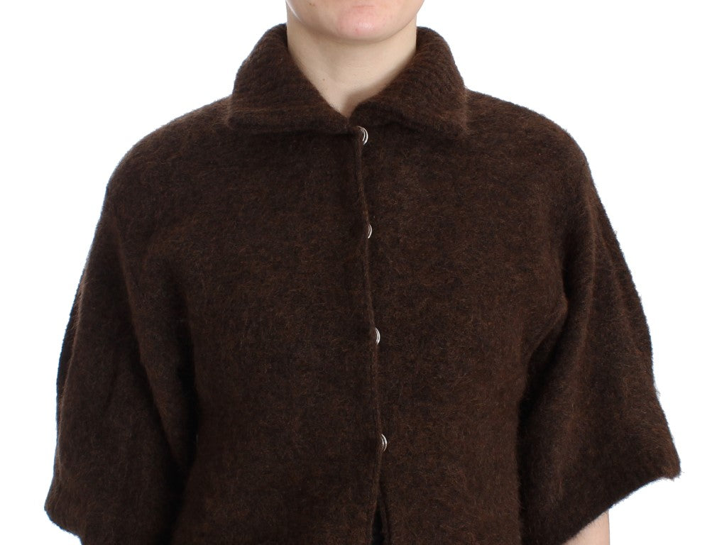 Elegant Short Sleeved Brown Cardigan - SEHABRANDS