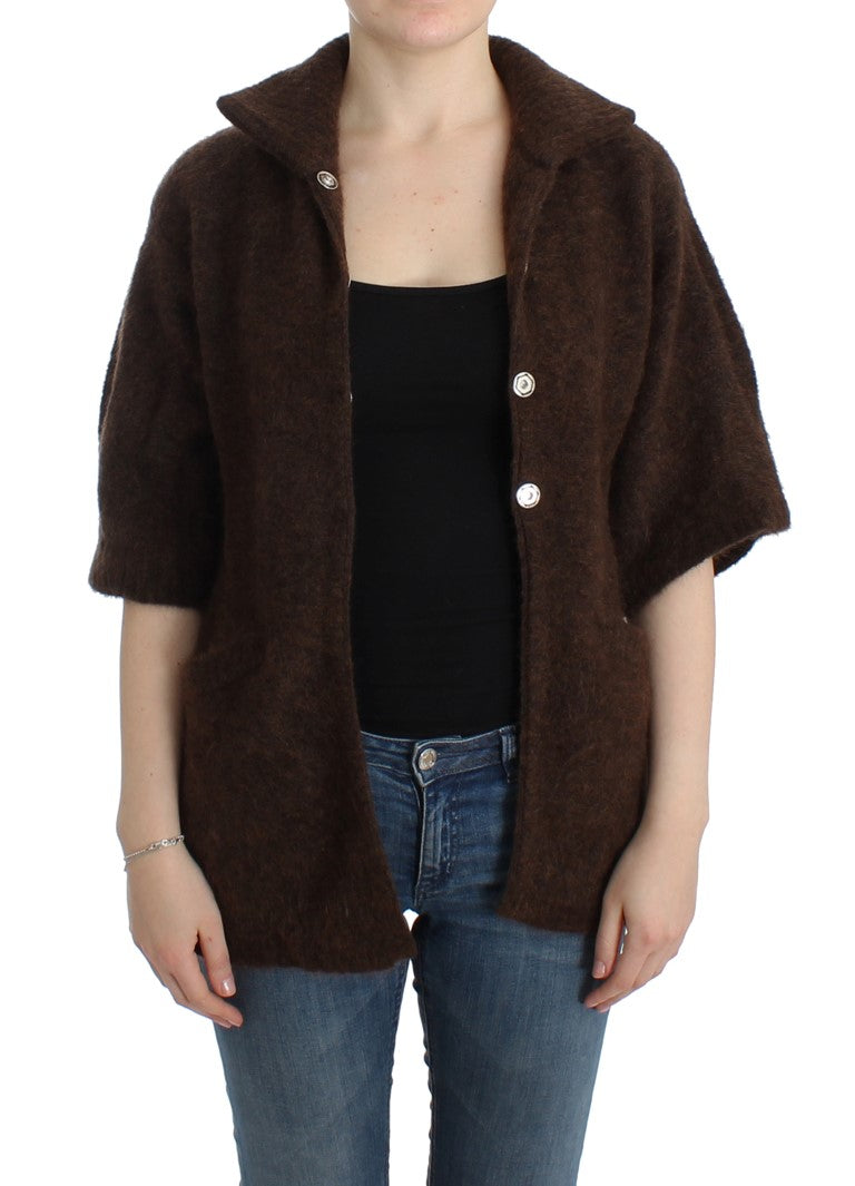 Elegant Short Sleeved Brown Cardigan - SEHABRANDS